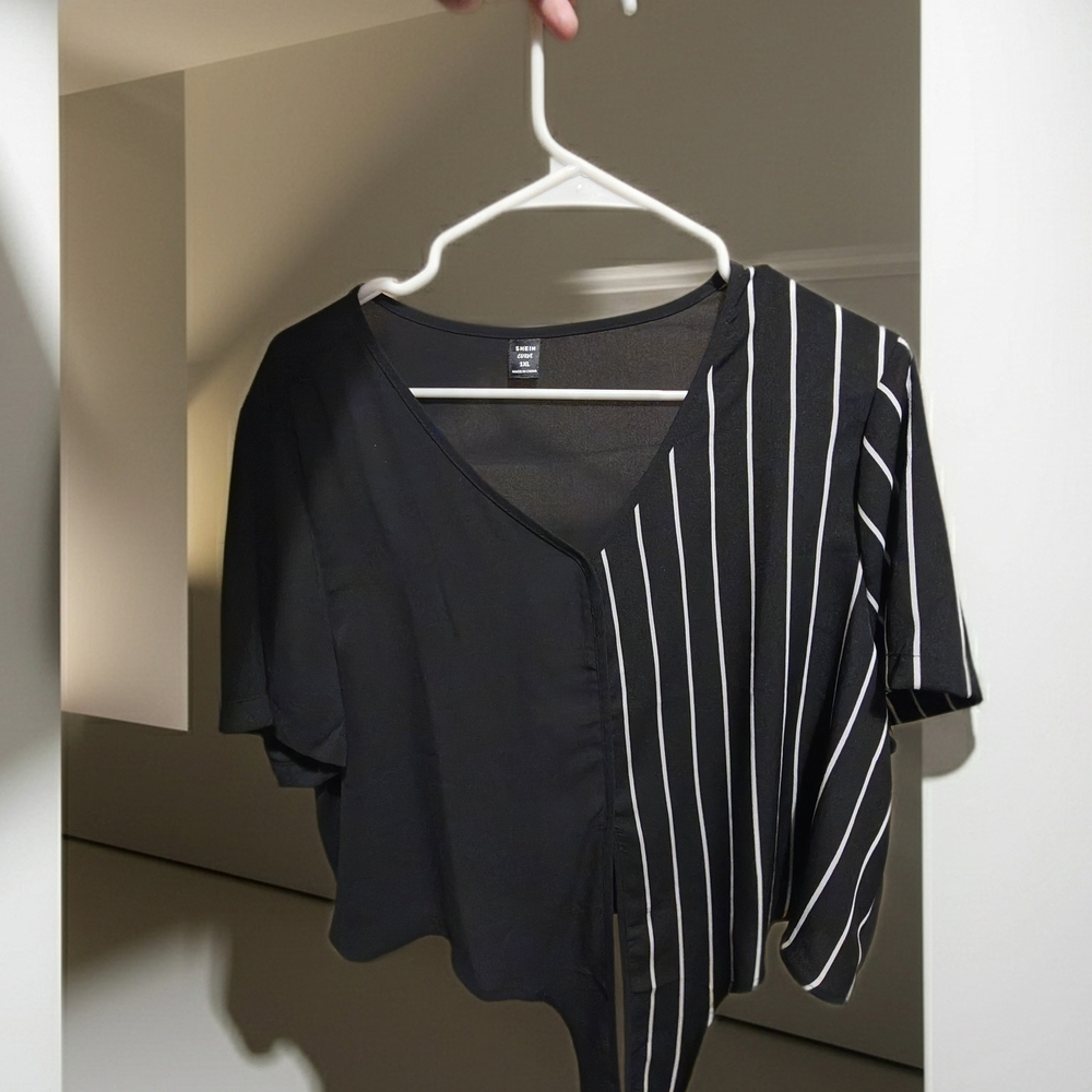 Black and White Asymmetrical Striped Top